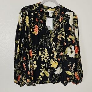 H&M Black Floral Blouse